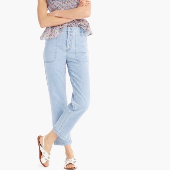 J. Crew Straight Leg Cropped Button Fly‎ Jeans Light Wash Size 29P - Picture 1 of 10
